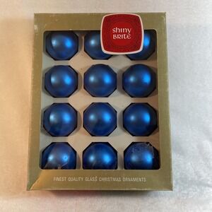 VTG Shiny Brite Blue Satin Glass Christmas Ornaments 12 Ct Box Max Eckardt & Son